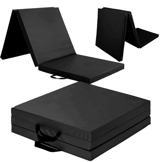 Tri-Fold Gymnastics Exercise Mat – PU Leather Foldable 6ft Training Pad with High-Density Foam