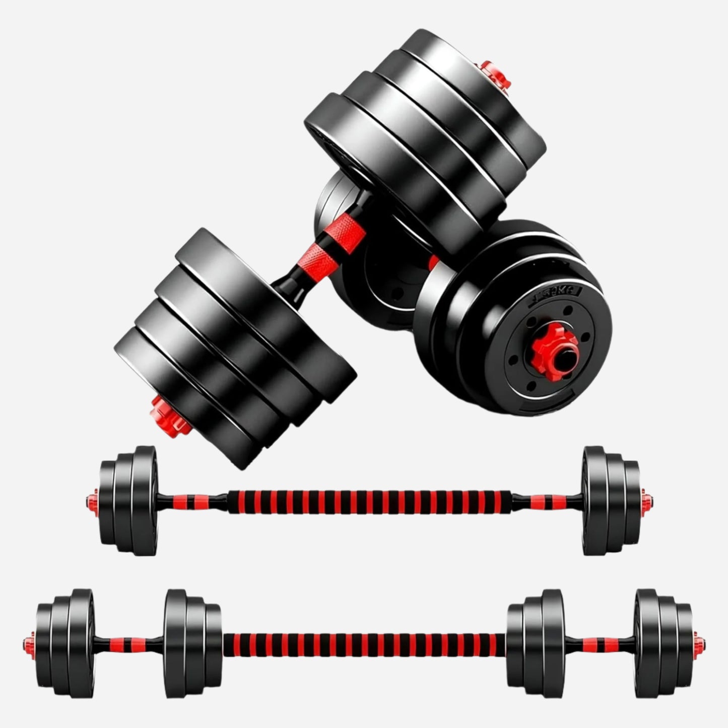 Versatile Fitness Weight Set – 30/25/20 kg Adjustable Vinyl-Coated Dumbbells & Barbell with Connector, Anti-Slip Grip, Ideal for Home Strength Training