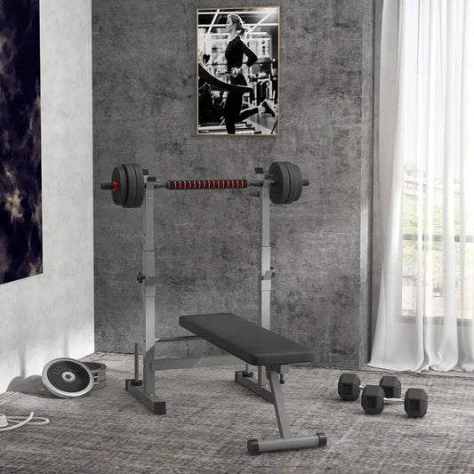 Transform Your Training Space with a Foldable Weight Bench Featuring Dip Bars & Barbell Stand | Adjustable & Heavy-Duty Design for Home Strength and Power Workouts