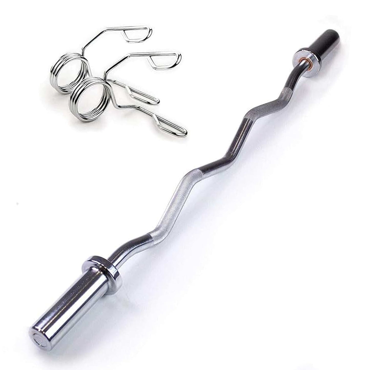 Build Muscle with 47" Chrome Olympic Curl Bar – Includes 2 Spring Collars, Supports 2-Inch Plates – Ideal for Biceps, Squats, Deadlifts & Strength Workouts