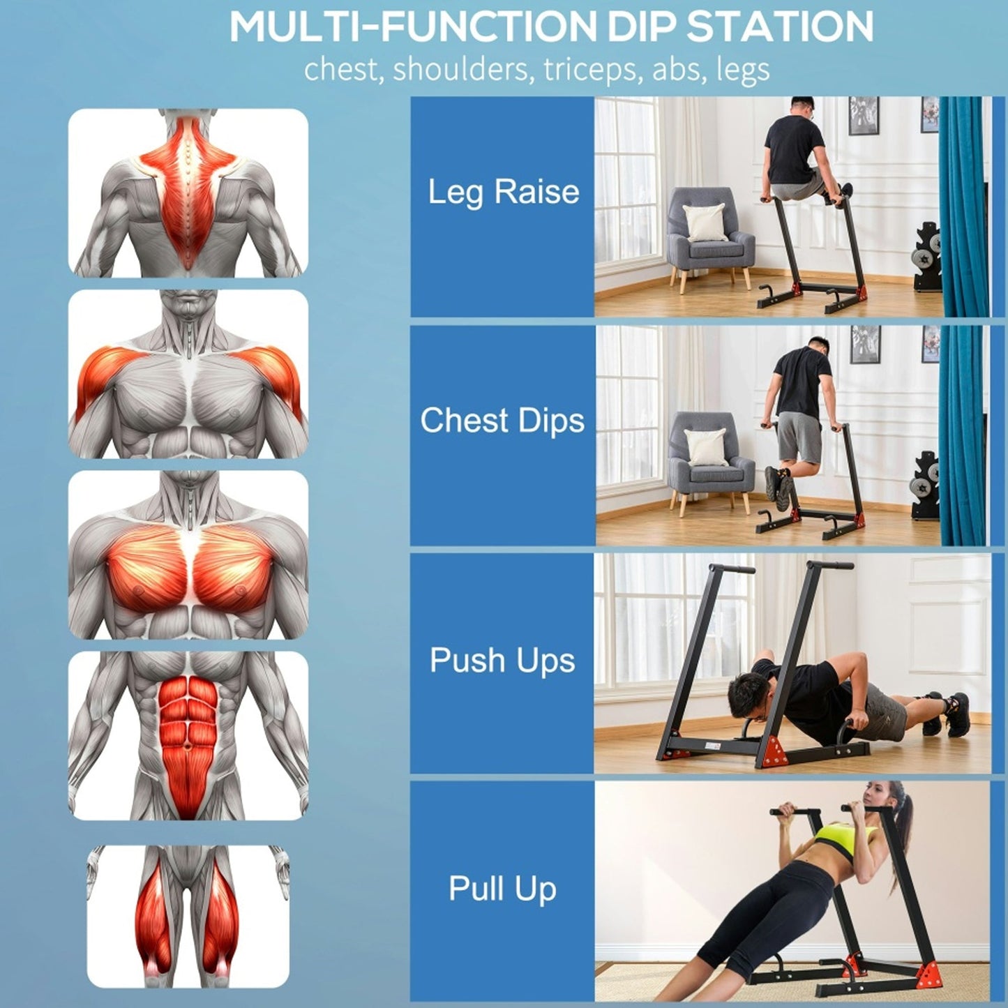 Heavy Duty Dip Station – Multi Function Dip Stand for Triceps, Chest & Upper Body Strength Training | Compact Home Gym Workout Equipment