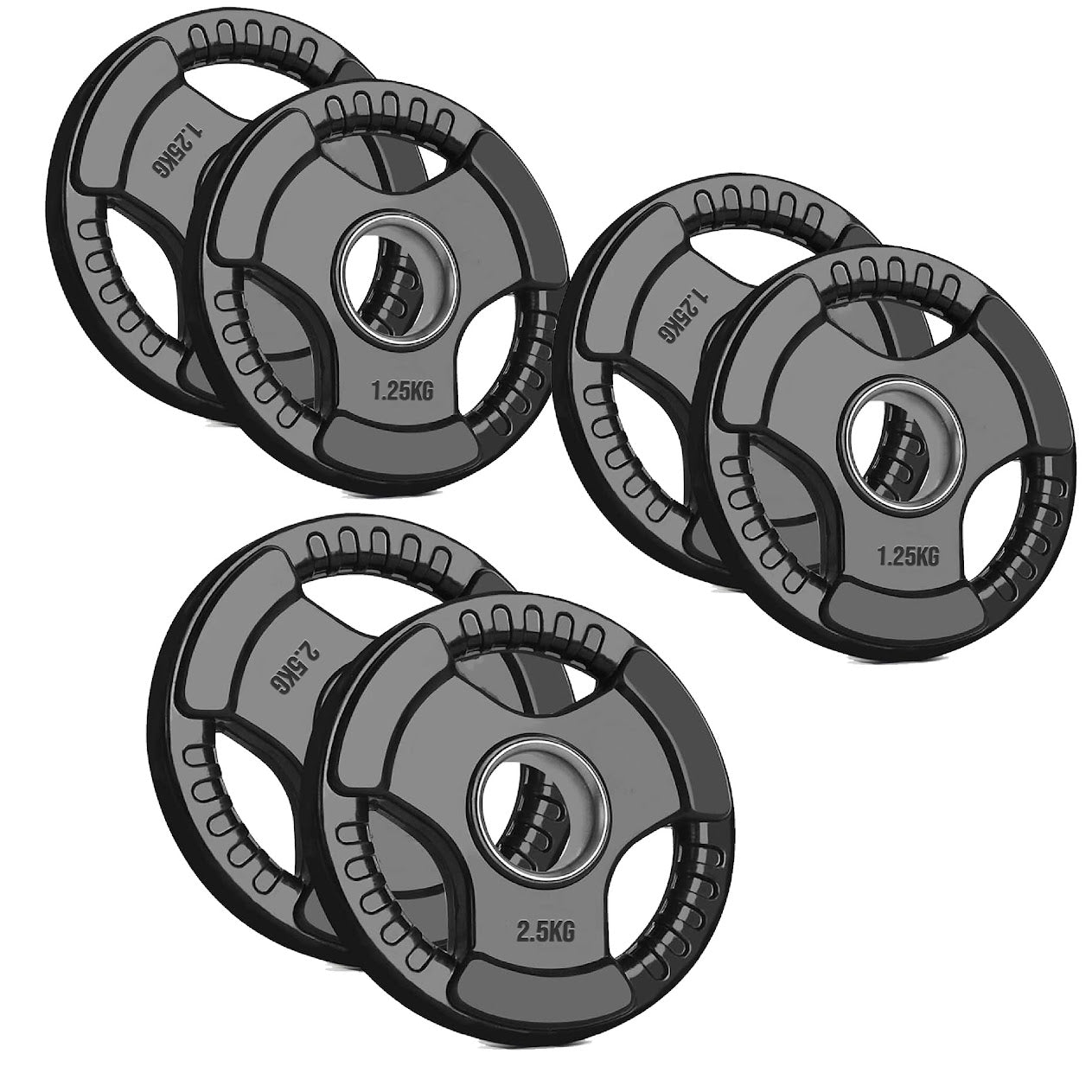 Olympic Tri-Grip Weight Plate – 2” Hole Black Rubber-Coated Cast Iron Plates for Barbell & Dumbbell Workouts | Ideal for Deadlifts, Squats & Strength Training Exercises
