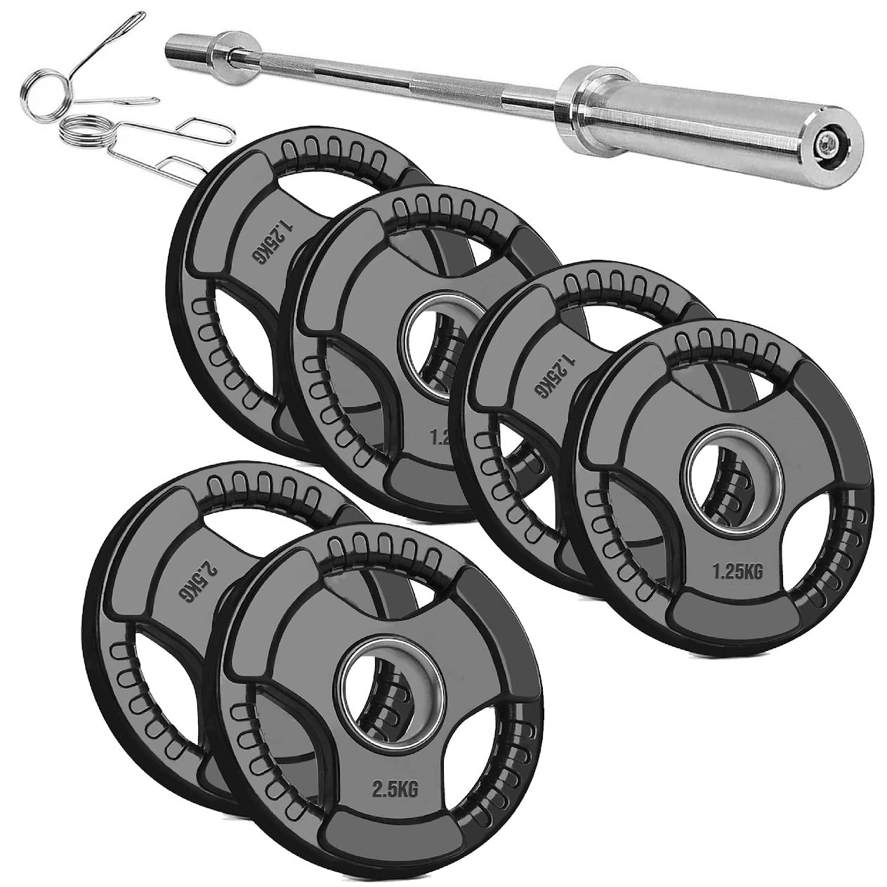 Olympic Tri-Grip Weight Plate – 2” Hole Black Rubber-Coated Cast Iron Plates for Barbell & Dumbbell Workouts | Ideal for Deadlifts, Squats & Strength Training Exercises