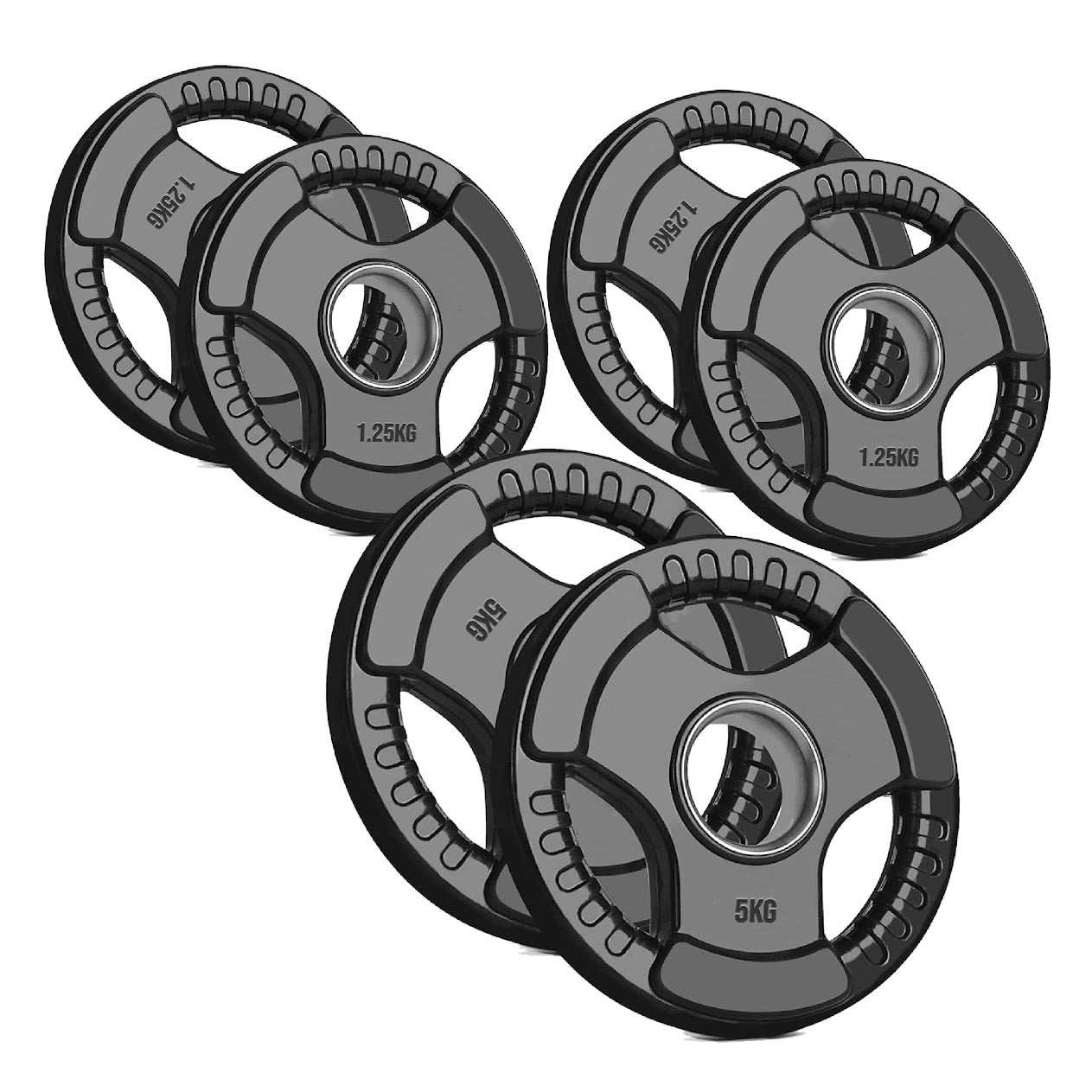 Olympic Tri-Grip Weight Plate – 2” Hole Black Rubber-Coated Cast Iron Plates for Barbell & Dumbbell Workouts | Ideal for Deadlifts, Squats & Strength Training Exercises