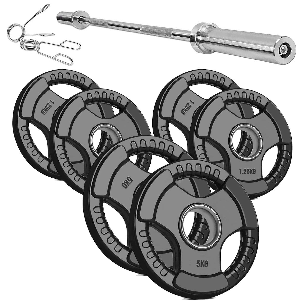 Olympic Tri-Grip Weight Plate – 2” Hole Black Rubber-Coated Cast Iron Plates for Barbell & Dumbbell Workouts | Ideal for Deadlifts, Squats & Strength Training Exercises