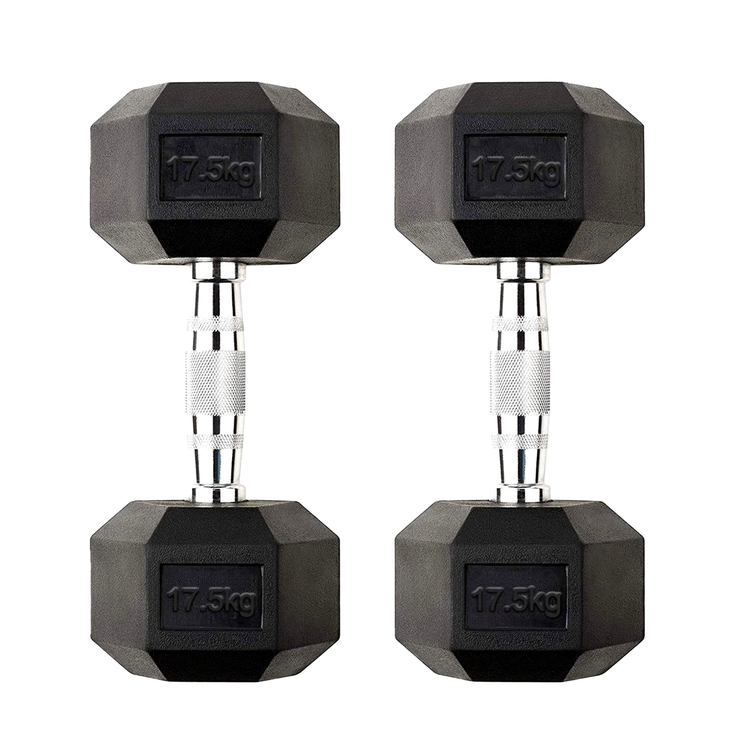 17.5 kg Rubber Coated Hex Dumbbell – Solid Cast Iron, Anti Roll Design, Knurled Chrome Handle for Strength Training in Home Gym or Studio