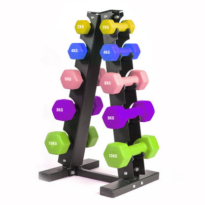 Space-Saving Neoprene Dumbbell Rack – 3 or 5 Tier Vertical Stand for Home Gym | Compact Weight Organizer with Optional Dumbbells Included