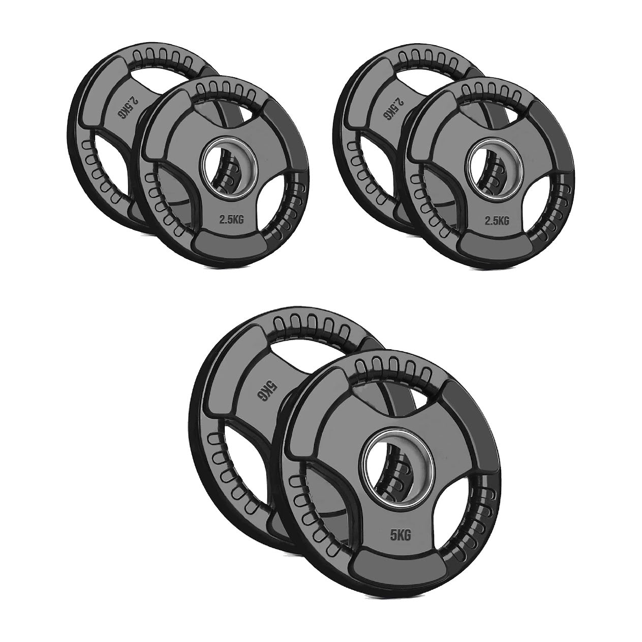 Olympic Tri-Grip Weight Plate – 2” Hole Black Rubber-Coated Cast Iron Plates for Barbell & Dumbbell Workouts | Ideal for Deadlifts, Squats & Strength Training Exercises