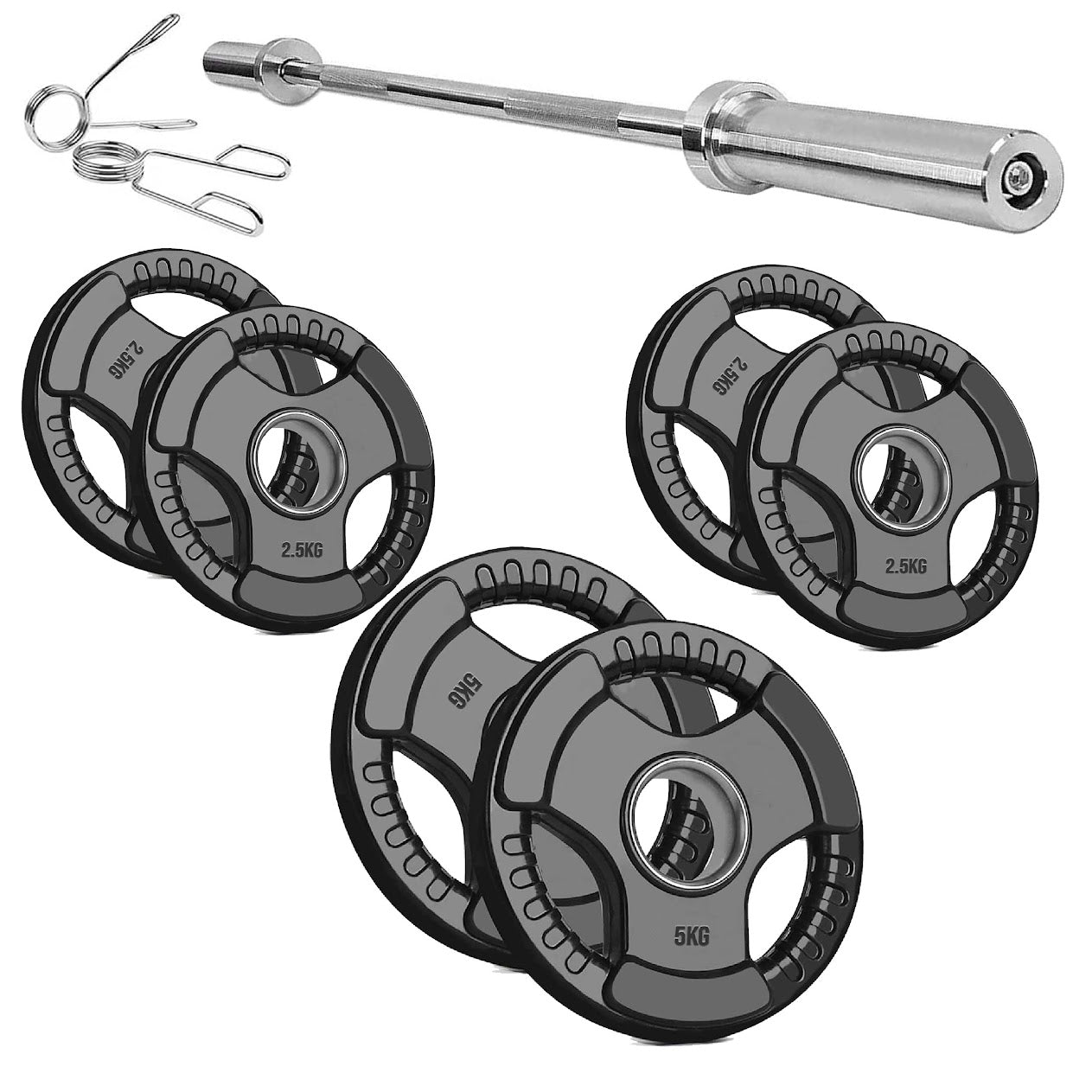 Olympic Tri-Grip Weight Plate – 2” Hole Black Rubber-Coated Cast Iron Plates for Barbell & Dumbbell Workouts | Ideal for Deadlifts, Squats & Strength Training Exercises