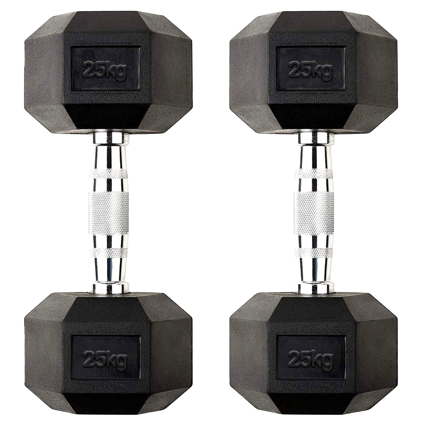 Heavy-Duty 25 kg Rubber Coated Hex Dumbbells – Anti Roll, Ergonomic Chrome Grip, Strength Training Equipment for Home & Garage Gyms