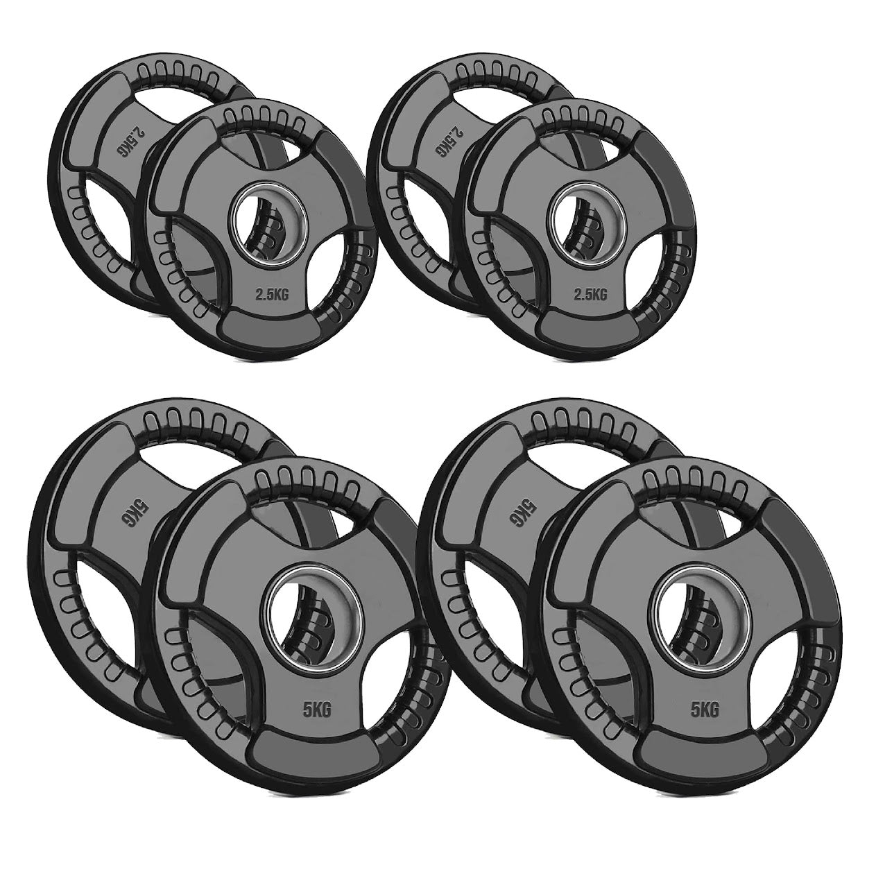 Olympic Tri-Grip Weight Plate – 2” Hole Black Rubber-Coated Cast Iron Plates for Barbell & Dumbbell Workouts | Ideal for Deadlifts, Squats & Strength Training Exercises