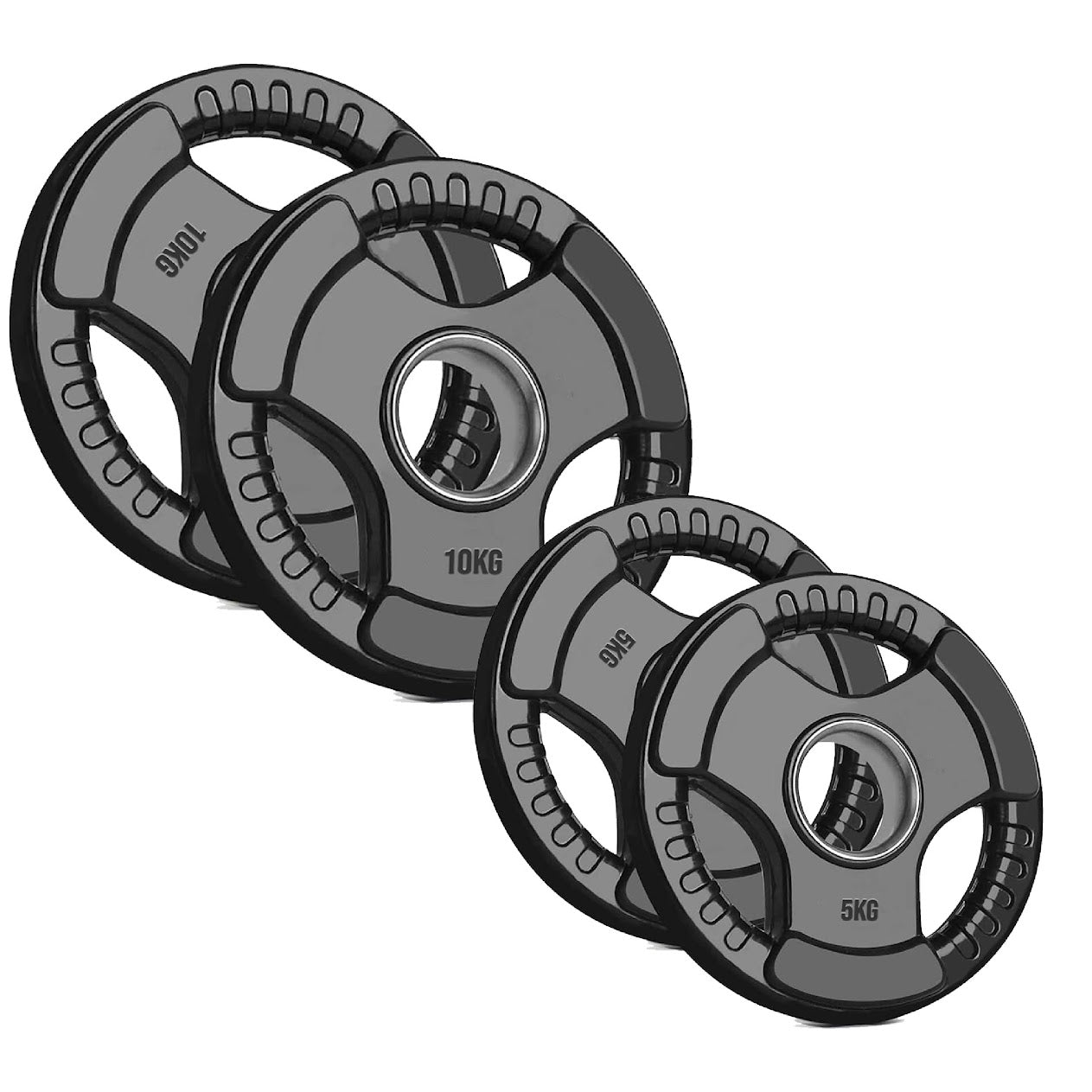 Olympic Tri-Grip Weight Plate – 2” Hole Black Rubber-Coated Cast Iron Plates for Barbell & Dumbbell Workouts | Ideal for Deadlifts, Squats & Strength Training Exercises