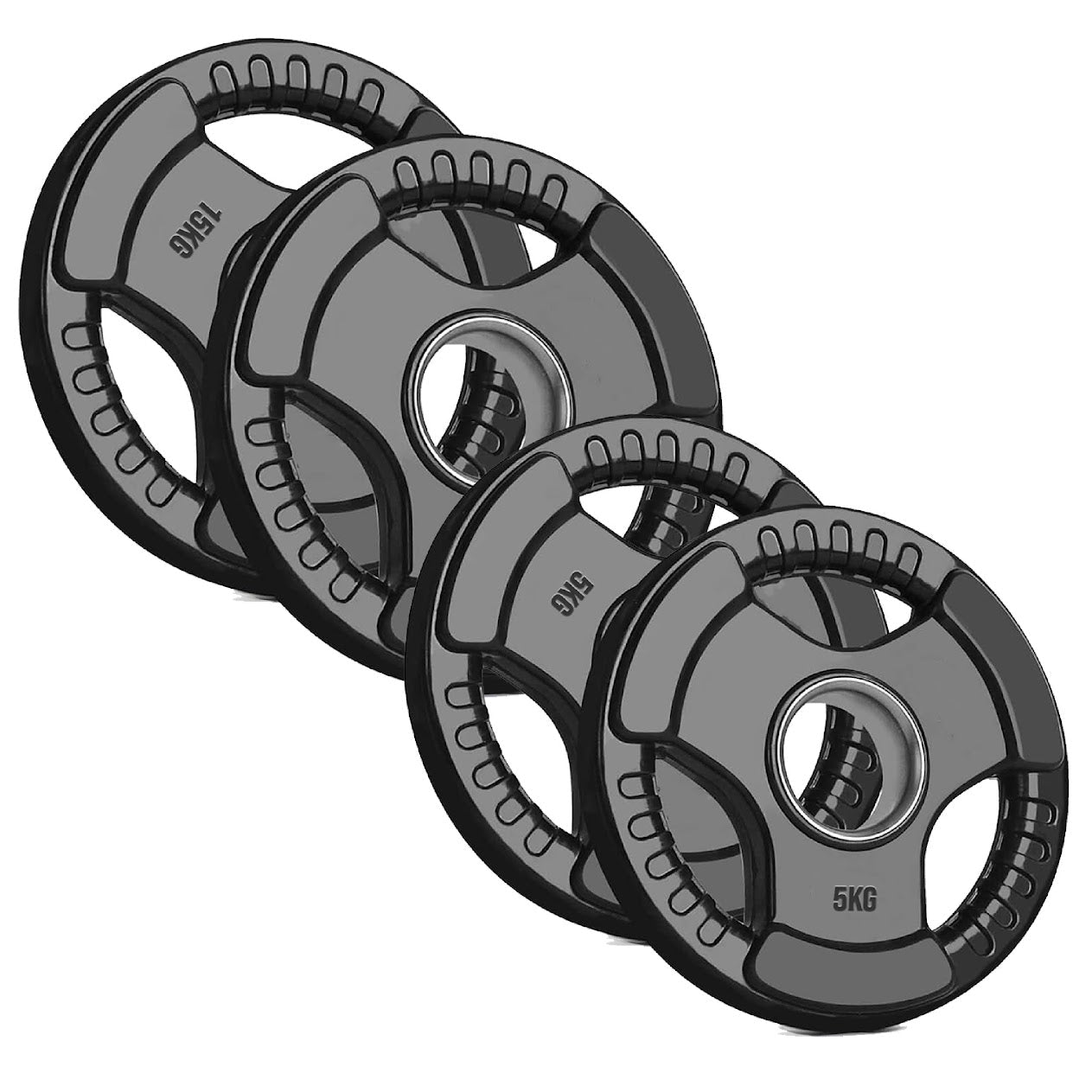 Olympic Tri-Grip Weight Plate – 2” Hole Black Rubber-Coated Cast Iron Plates for Barbell & Dumbbell Workouts | Ideal for Deadlifts, Squats & Strength Training Exercises