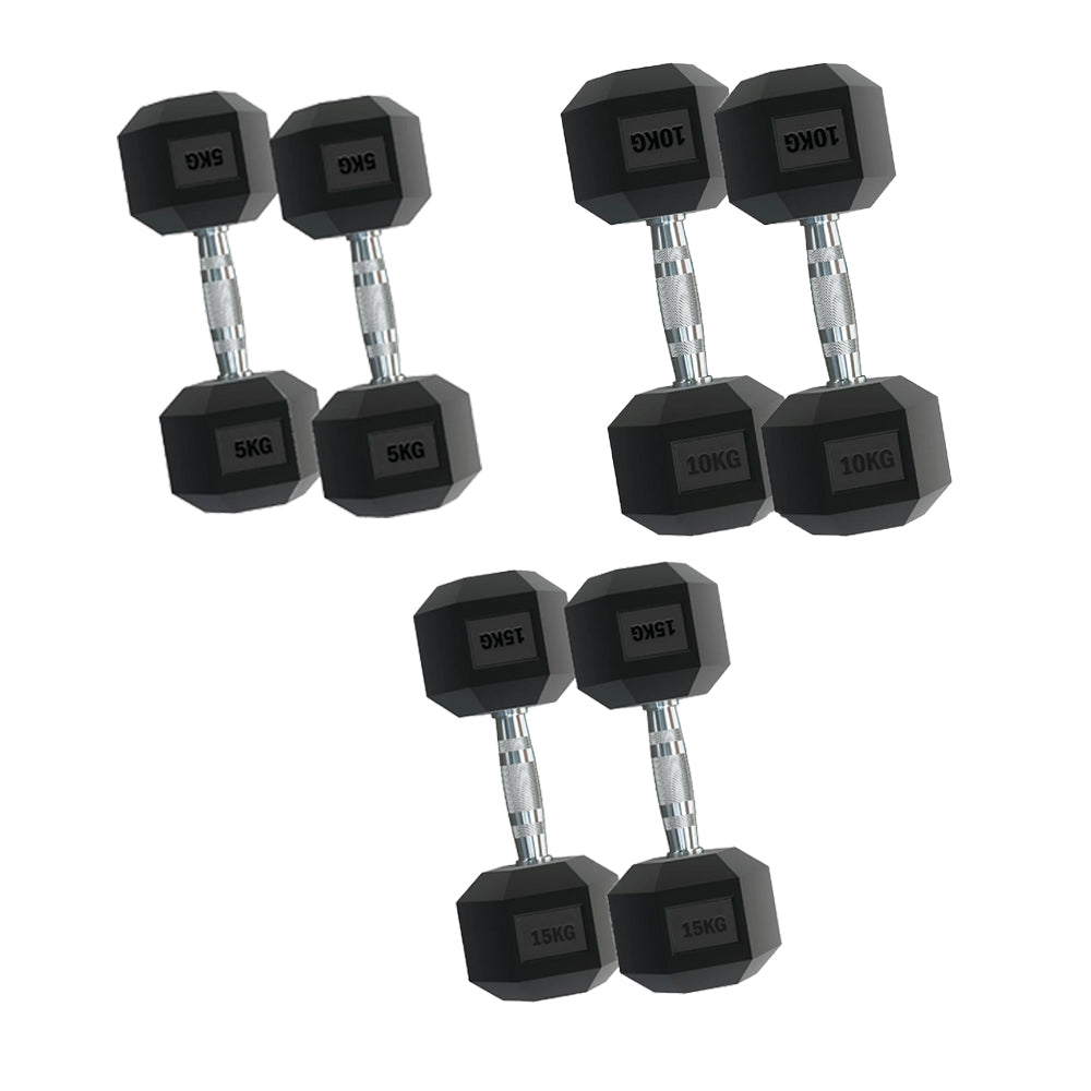 Hex Dumbbell Set 2.5–15kg Rubber-Coated Weights with Anti-Roll Design – Optional 3 Tier Vertical Rack – Strength Training for Compact UK Home Gyms
