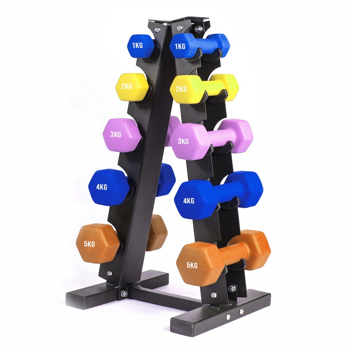 Space-Saving Neoprene Dumbbell Rack – 3 or 5 Tier Vertical Stand for Home Gym | Compact Weight Organizer with Optional Dumbbells Included