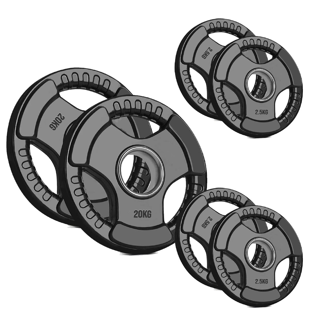 Olympic Tri-Grip Weight Plate – 2” Hole Black Rubber-Coated Cast Iron Plates for Barbell & Dumbbell Workouts | Ideal for Deadlifts, Squats & Strength Training Exercises