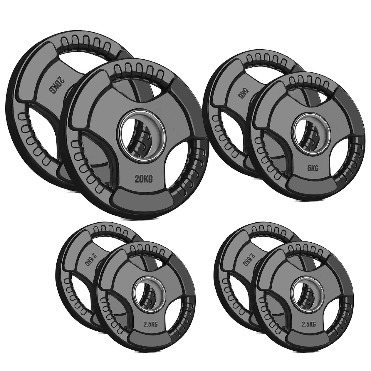 Olympic Tri-Grip Weight Plate – 2” Hole Black Rubber-Coated Cast Iron Plates for Barbell & Dumbbell Workouts | Ideal for Deadlifts, Squats & Strength Training Exercises