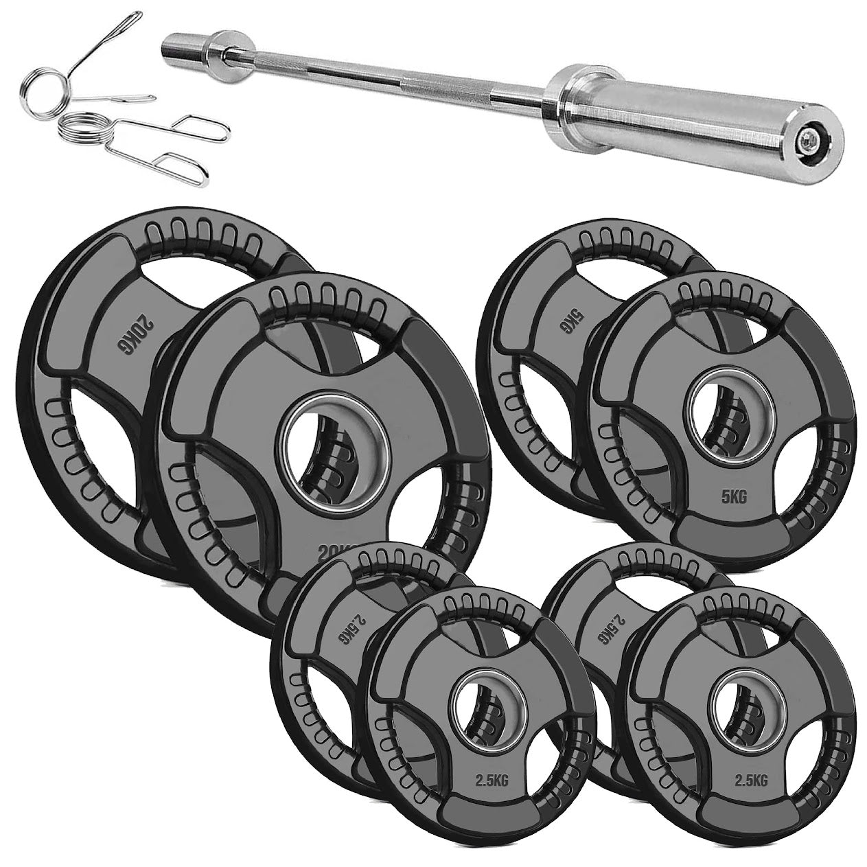 Olympic Tri-Grip Weight Plate – 2” Hole Black Rubber-Coated Cast Iron Plates for Barbell & Dumbbell Workouts | Ideal for Deadlifts, Squats & Strength Training Exercises