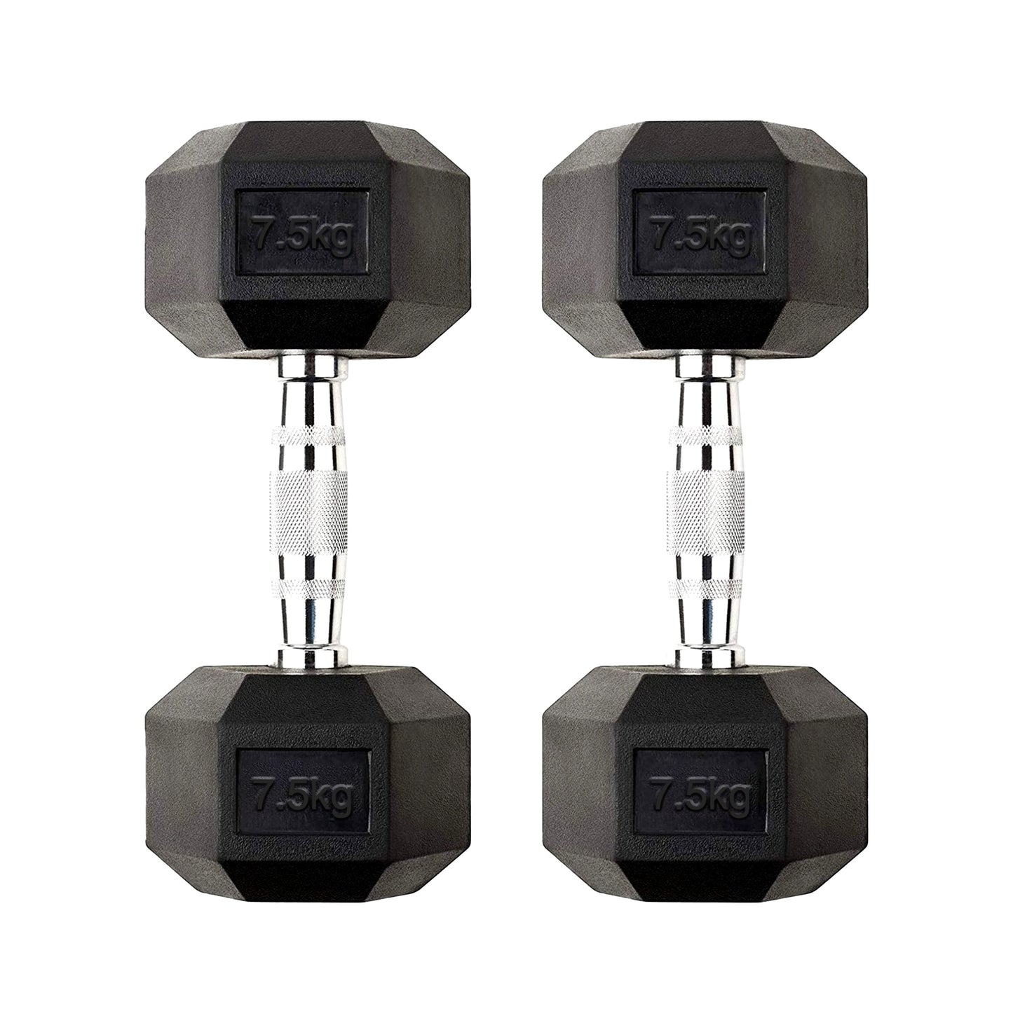 7.5 kg Rubber Coated Hex Dumbbell – Solid Cast Iron, Anti Roll Design, Knurled Chrome Handle for Strength Training in Home or Garage Gym