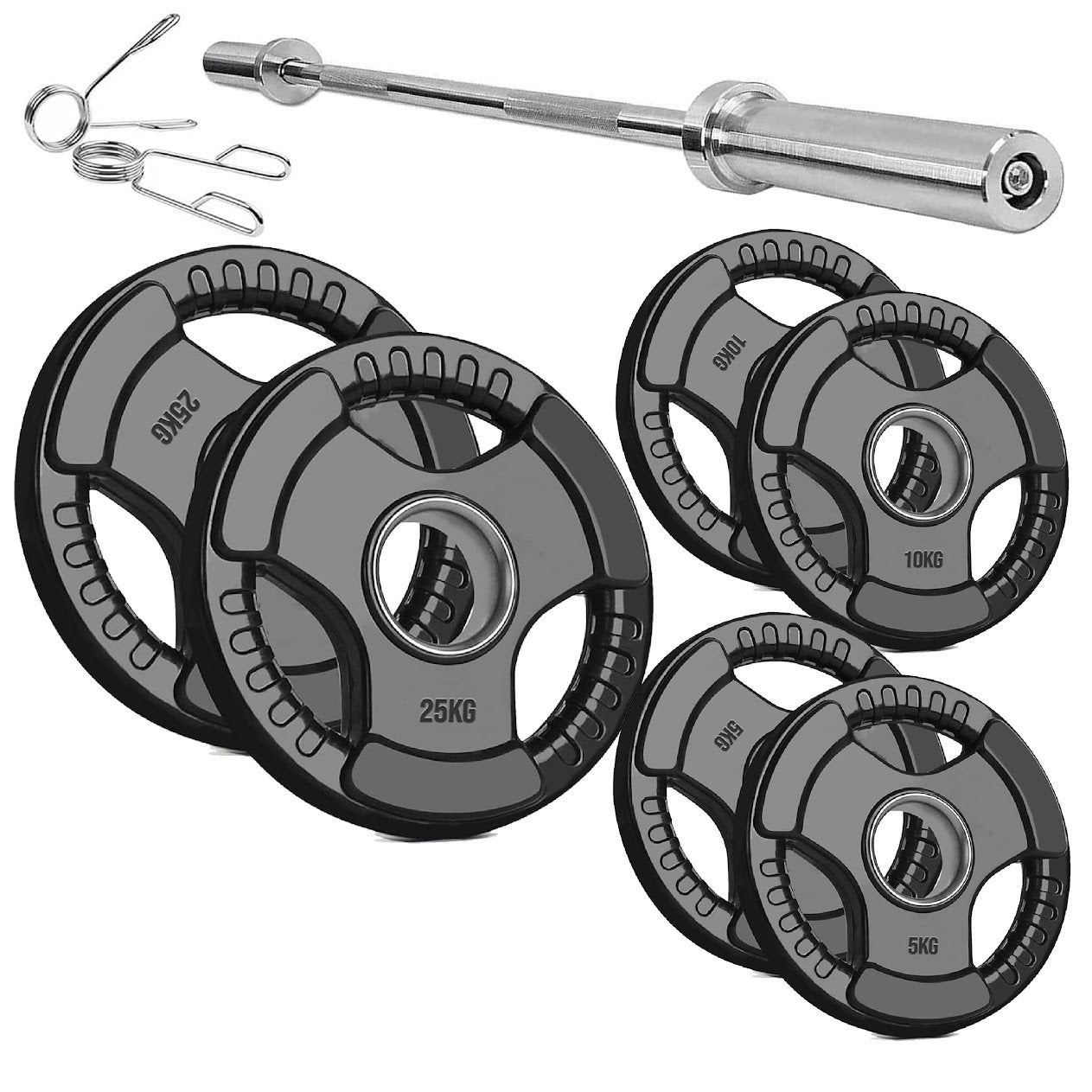 Olympic Tri-Grip Weight Plate – 2” Hole Black Rubber-Coated Cast Iron Plates for Barbell & Dumbbell Workouts | Ideal for Deadlifts, Squats & Strength Training Exercises