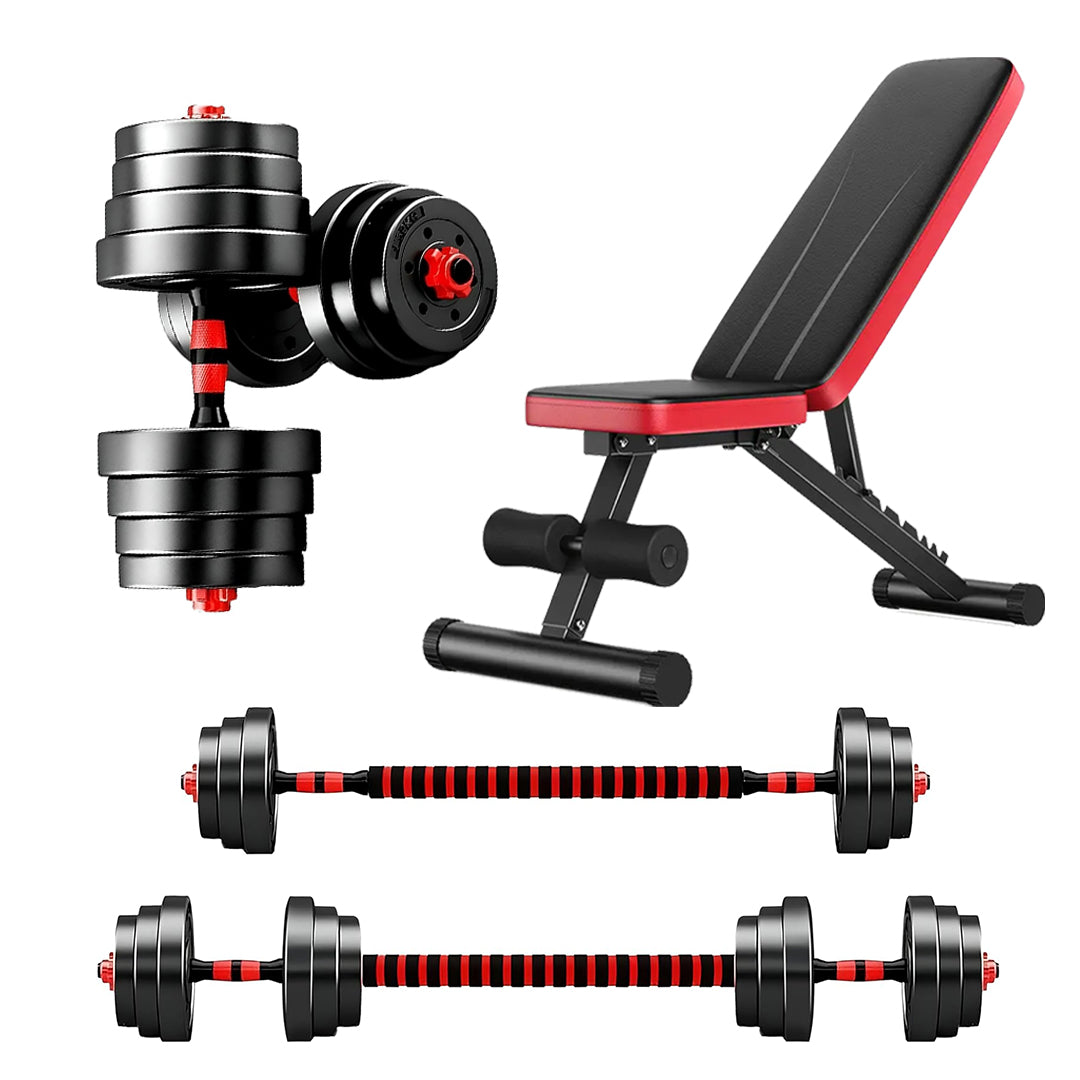 Versatile Fitness Weight Set – 30/25/20 kg Adjustable Vinyl-Coated Dumbbells & Barbell with Connector, Anti-Slip Grip, Ideal for Home Strength Training