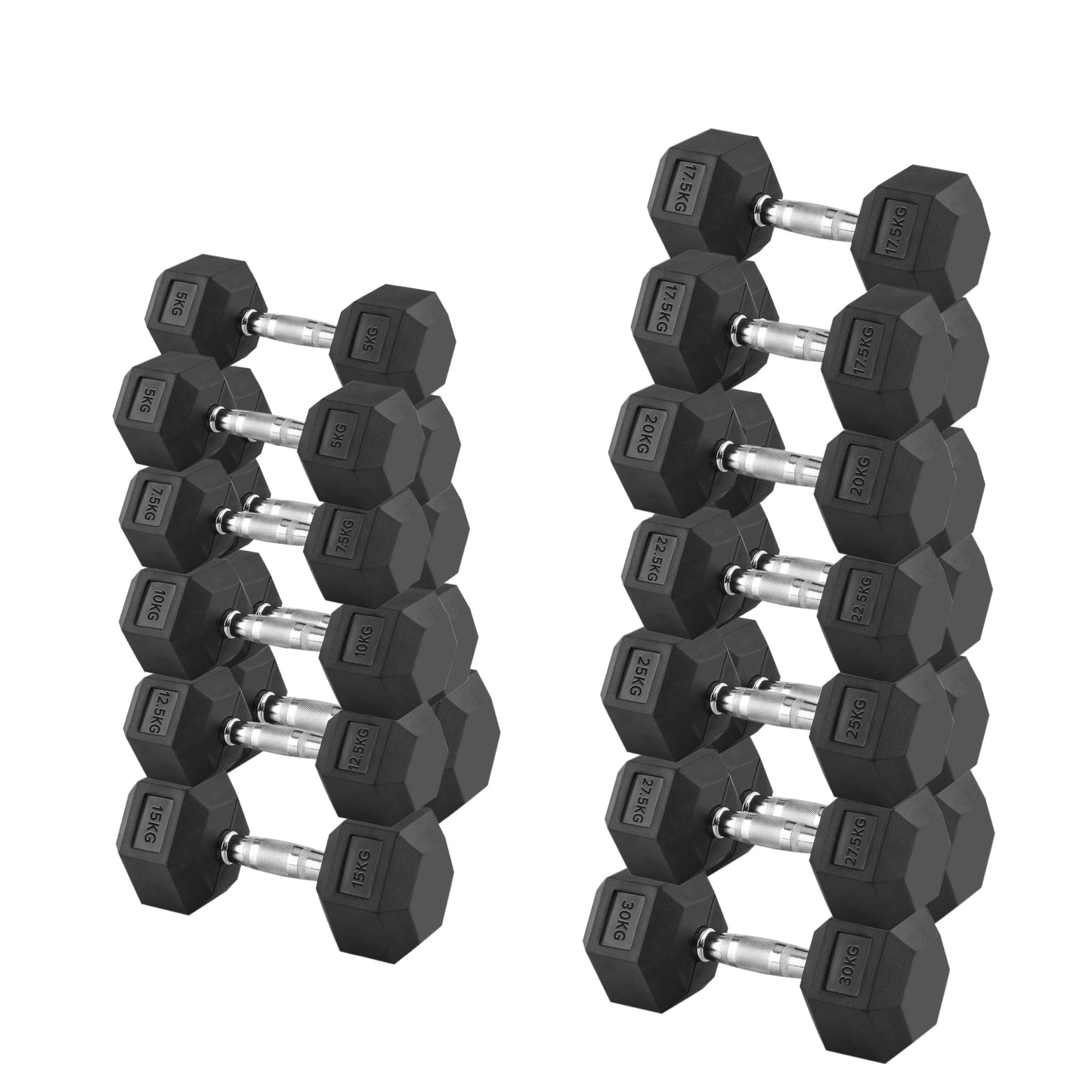 Hex Dumbbell Set with Optional 3-Tier Rack – Rubber-Coated Anti-Roll Dumbbells (2.5kg–30kg) for Strength Training in Home Gym or Studio