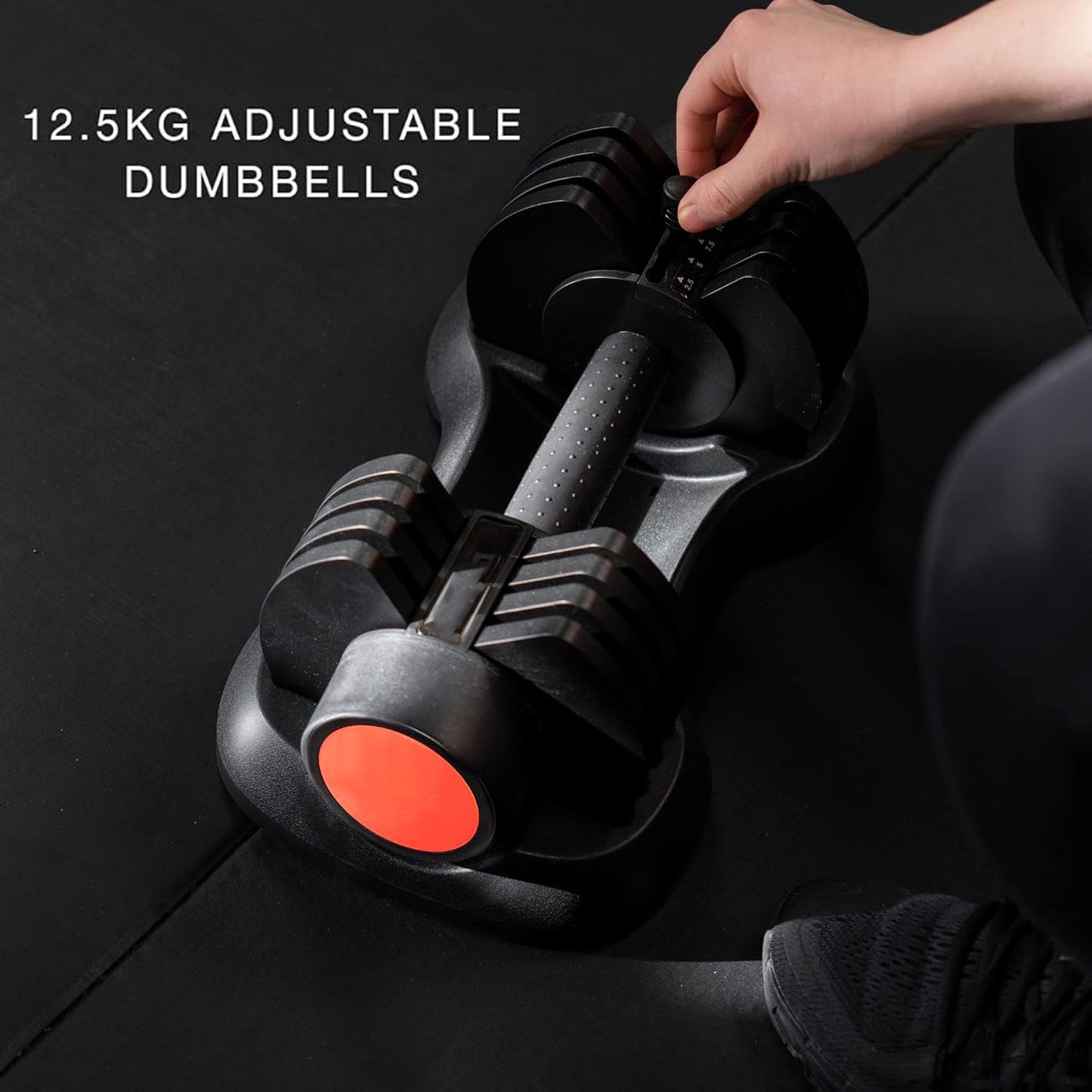 Pair of 12.5kg Dynamic Adjustable Dumbbells – 5-in-1 Weight Options | 2.5kg–12.5kg with Fast-Lock Mechanism | Space-Saving Strength Kit for Total Body Training at Home or Gym Setup