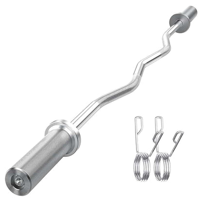 Build Muscle with 47" Chrome Olympic Curl Bar – Includes 2 Spring Collars, Supports 2-Inch Plates – Ideal for Biceps, Squats, Deadlifts & Strength Workouts