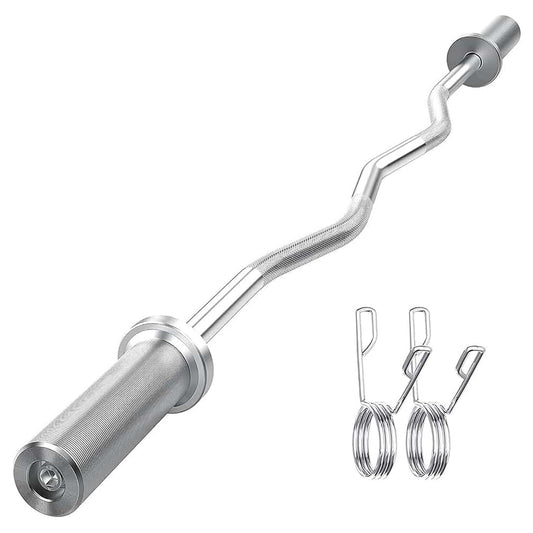 Build Muscle with 47" Chrome Olympic Curl Bar – Includes 2 Spring Collars, Supports 2-Inch Plates – Ideal for Biceps, Squats, Deadlifts & Strength Workouts