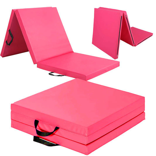 Tri-Fold Gymnastics Exercise Mat – PU Leather Foldable 6ft Training Pad with High-Density Foam