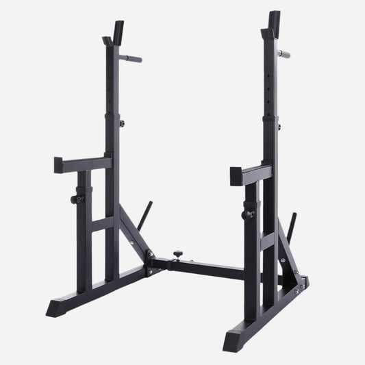 Elevate Home Workouts with a Heavy-Duty Barbell Stand | Adjustable Rack for Squats, Bench Press, Dips & More | Built-In Spotters for Strength Training Support