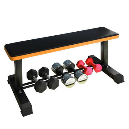 Level Up Your Lifts with a Sturdy Flat Bench | Built-In Dumbbell Rack | Rugged Strength Training Bench for Presses, Rows & Core Workouts