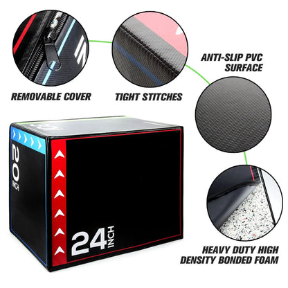 3-in-1 Foam Plyo Jump Box – Multi-Height Soft Plyometric Platform for Home Gym, Cardio, and Explosive Power Training | Non-Slip Surface | Sold Individually or as Complete Set