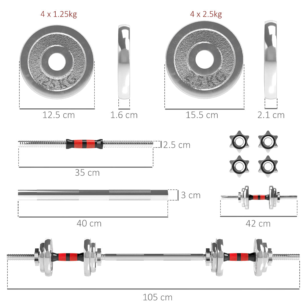 Transform Home Workouts with a 20kg Cast Iron Adjustable Weight Set – Dual Dumbbell & Barbell Function for Strength Training, Built with Durable Steel Plates