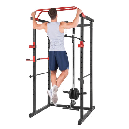 Ultimate Strength Training Station | Full-Feature Power Rack with Adjustable Cable Pulley System, Pull-Up Bar & Multi-Use Cage for Home & Commercial Gyms