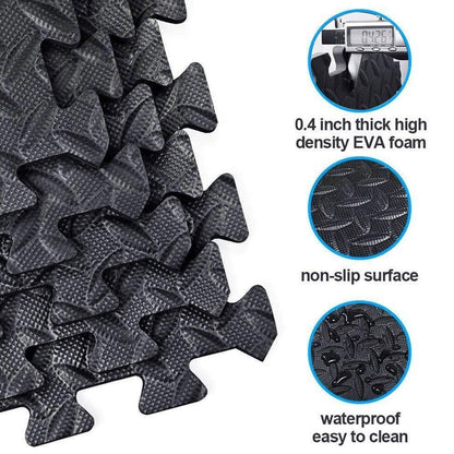 Transform Your Workout Space with Interlocking EVA Foam Mats | 10mm Thick Non-Slip Puzzle Tiles for Home & Gym | Durable Black Flooring for Exercise & Protection