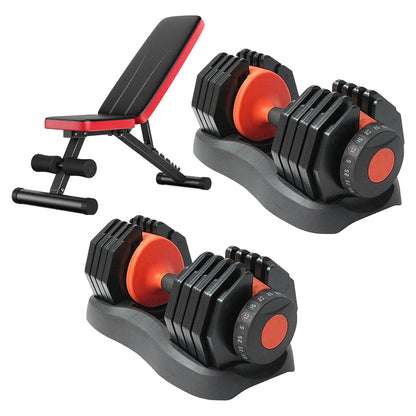Transform Your Workouts with 24kg Adjustable Dumbbell | 15-in-1 Rapid Weight Selector | Compact All-in-One Set | Optional Training Bench & Stand for Men & Women Fitness