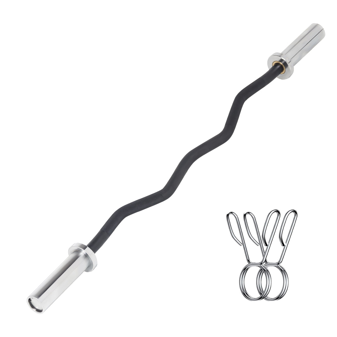 Build Muscle with 47" Chrome Olympic Curl Bar – Includes 2 Spring Collars, Supports 2-Inch Plates – Ideal for Biceps, Squats, Deadlifts & Strength Workouts