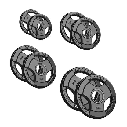 Olympic Tri-Grip Weight Plate – 2” Hole Black Rubber-Coated Cast Iron Plates for Barbell & Dumbbell Workouts | Ideal for Deadlifts, Squats & Strength Training Exercises