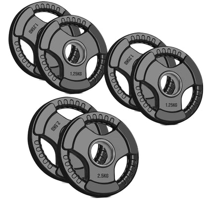 Olympic Tri-Grip Weight Plate – 2” Hole Black Rubber-Coated Cast Iron Plates for Barbell & Dumbbell Workouts | Ideal for Deadlifts, Squats & Strength Training Exercises