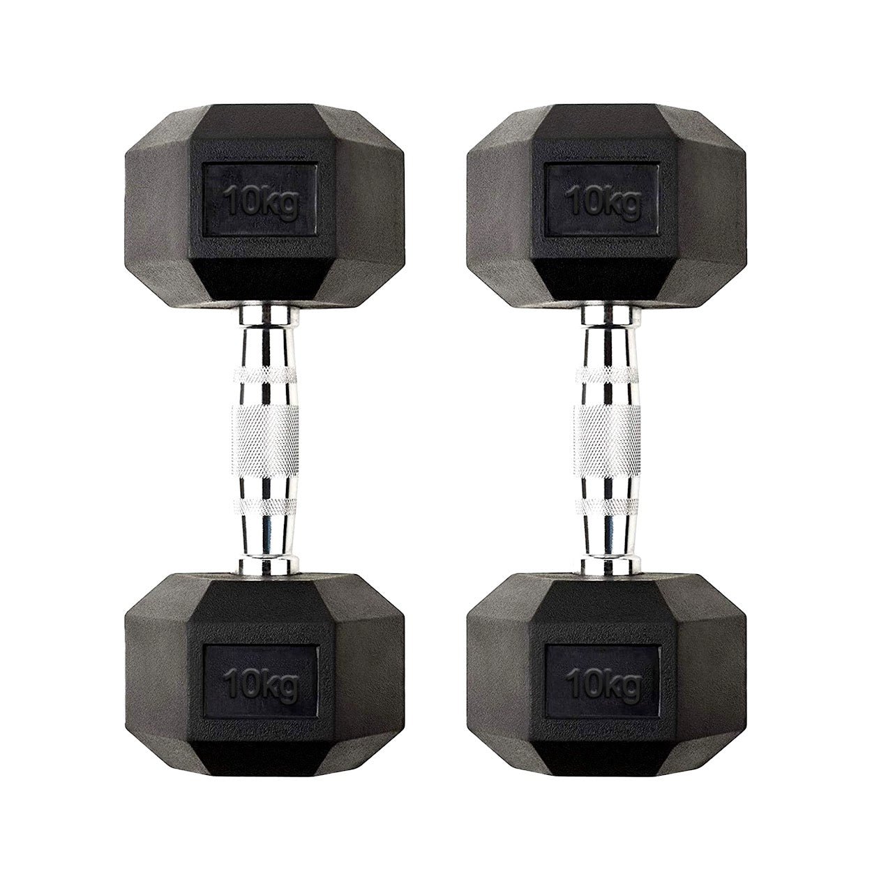 Hex Dumbbells 2.5kg–60kg Sets or Pairs – Rubber-Coated Anti-Roll Weights with Rack or Without – Chrome Knurled Grip for Strength Training at Home Gym