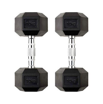 Hex Dumbbells 2.5kg–60kg Sets or Pairs – Rubber-Coated Anti-Roll Weights with Rack or Without – Chrome Knurled Grip for Strength Training at Home Gym