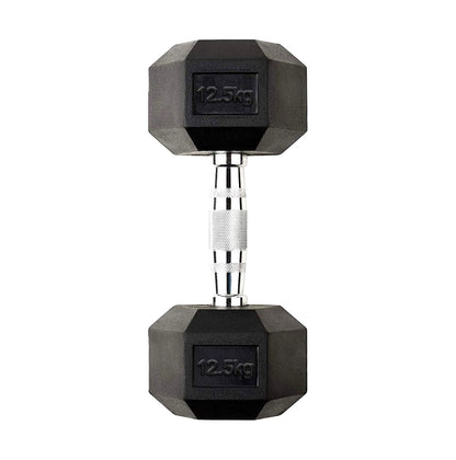 Hex Dumbbells 2.5kg–60kg Sets or Pairs – Rubber-Coated Anti-Roll Weights with Rack or Without – Chrome Knurled Grip for Strength Training at Home Gym