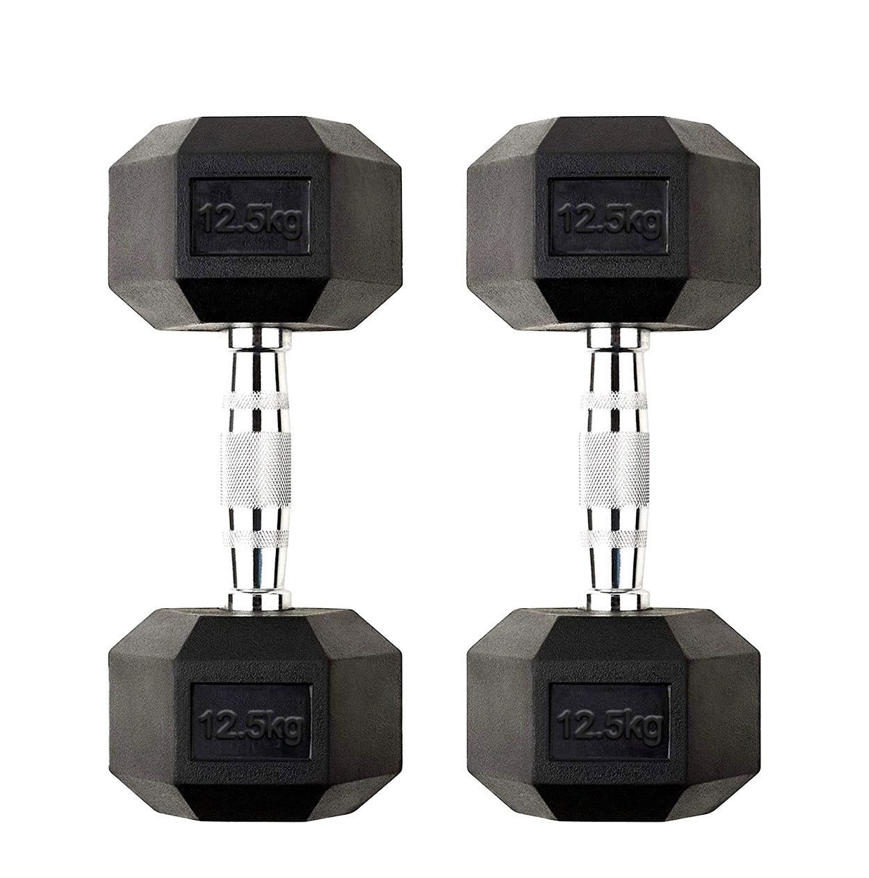 Hex Dumbbells 2.5kg–60kg Sets or Pairs – Rubber-Coated Anti-Roll Weights with Rack or Without – Chrome Knurled Grip for Strength Training at Home Gym