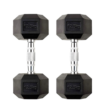 Hex Dumbbells 2.5kg–60kg Sets or Pairs – Rubber-Coated Anti-Roll Weights with Rack or Without – Chrome Knurled Grip for Strength Training at Home Gym