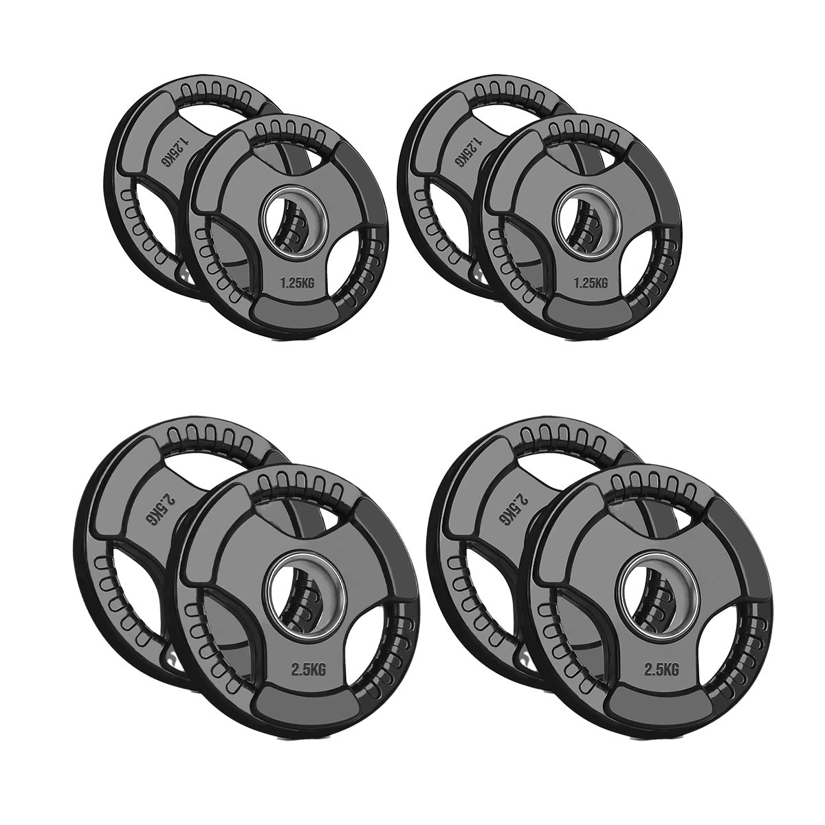 Olympic Tri-Grip Weight Plate – 2” Hole Black Rubber-Coated Cast Iron Plates for Barbell & Dumbbell Workouts | Ideal for Deadlifts, Squats & Strength Training Exercises