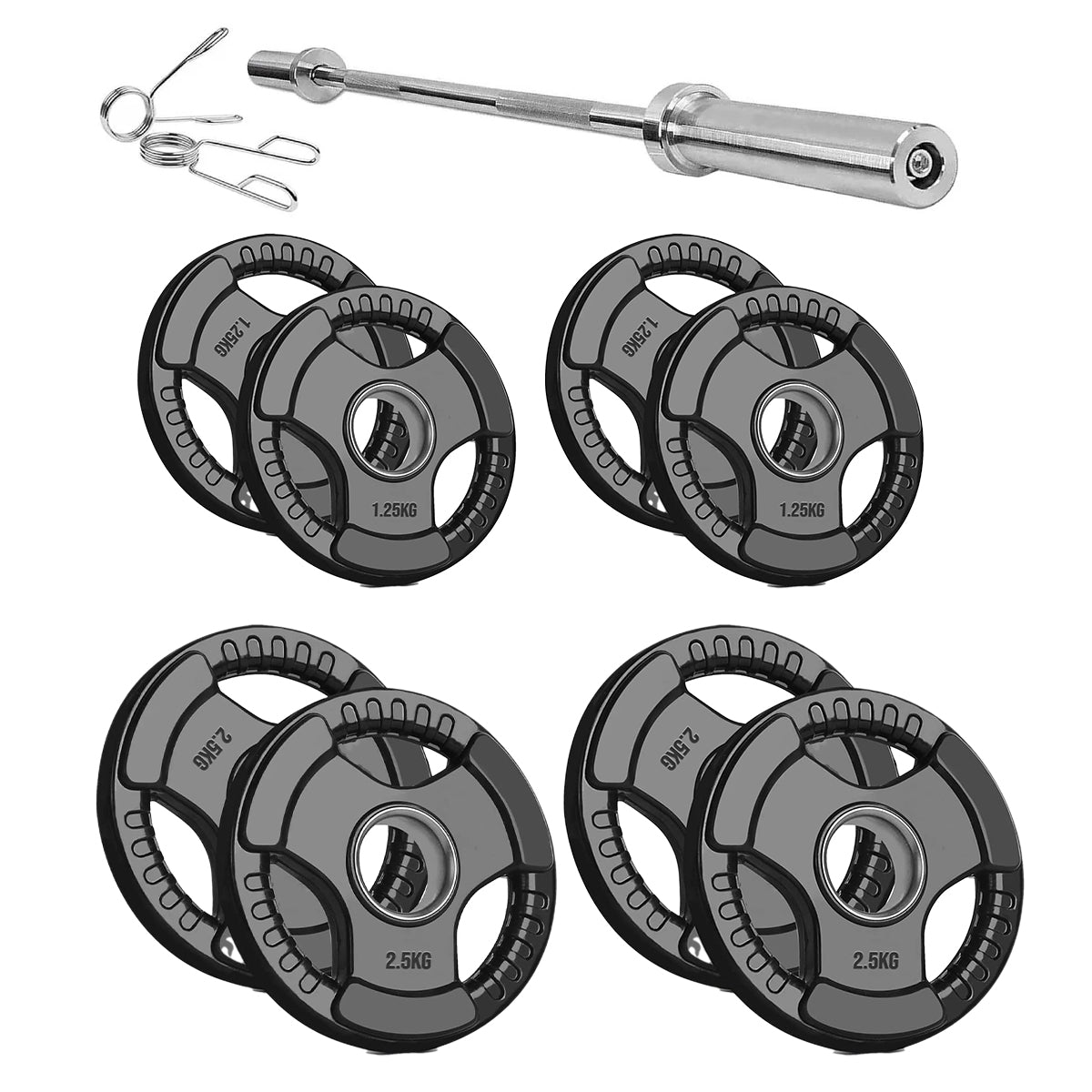 Olympic Tri-Grip Weight Plate – 2” Hole Black Rubber-Coated Cast Iron Plates for Barbell & Dumbbell Workouts | Ideal for Deadlifts, Squats & Strength Training Exercises