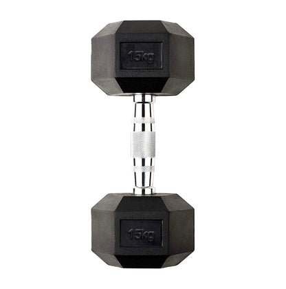 Hex Dumbbells 2.5kg–60kg Sets or Pairs – Rubber-Coated Anti-Roll Weights with Rack or Without – Chrome Knurled Grip for Strength Training at Home Gym