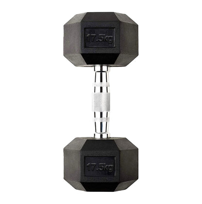 Hex Dumbbells 2.5kg–60kg Sets or Pairs – Rubber-Coated Anti-Roll Weights with Rack or Without – Chrome Knurled Grip for Strength Training at Home Gym