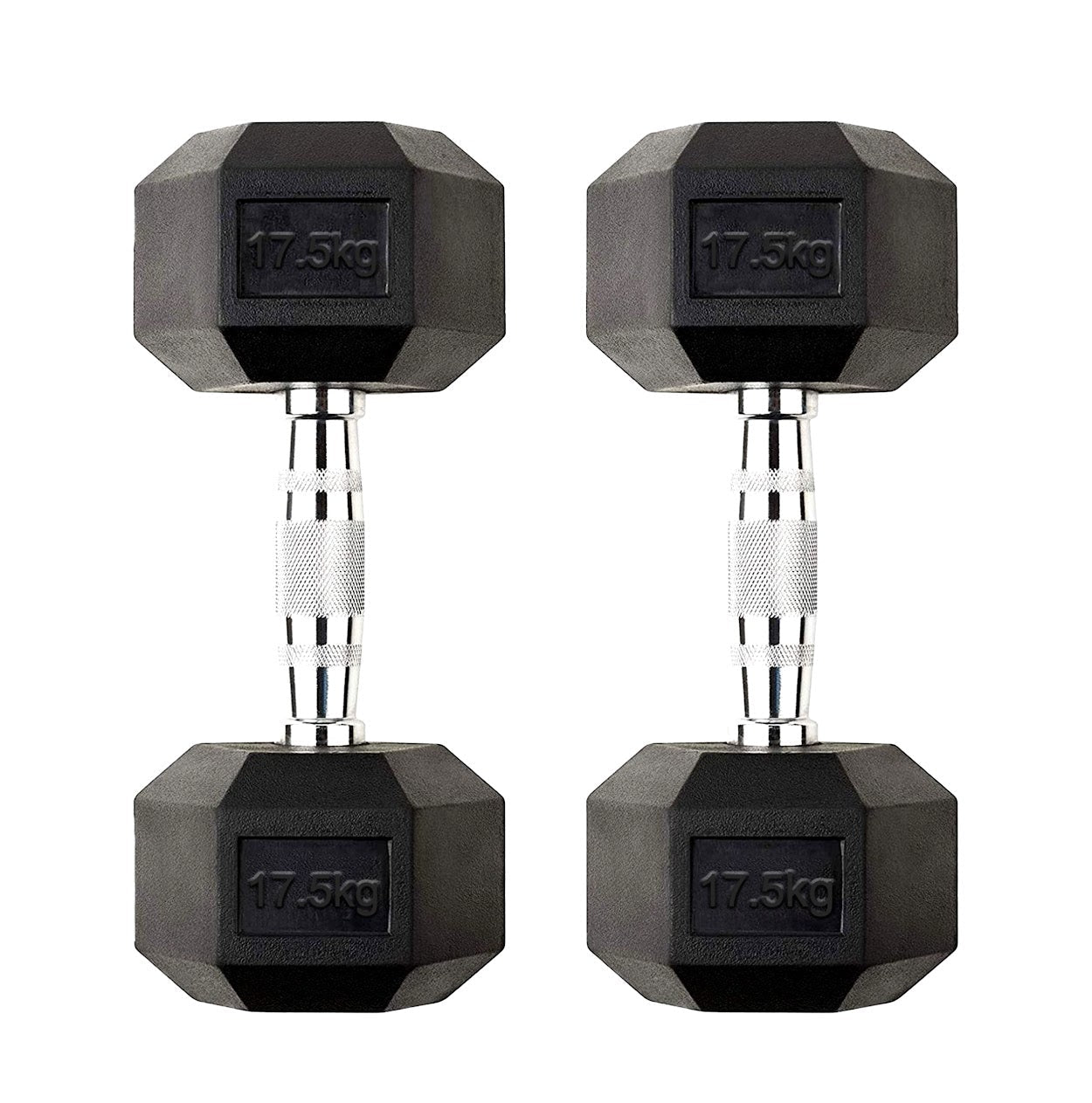 Hex Dumbbells 2.5kg–60kg Sets or Pairs – Rubber-Coated Anti-Roll Weights with Rack or Without – Chrome Knurled Grip for Strength Training at Home Gym